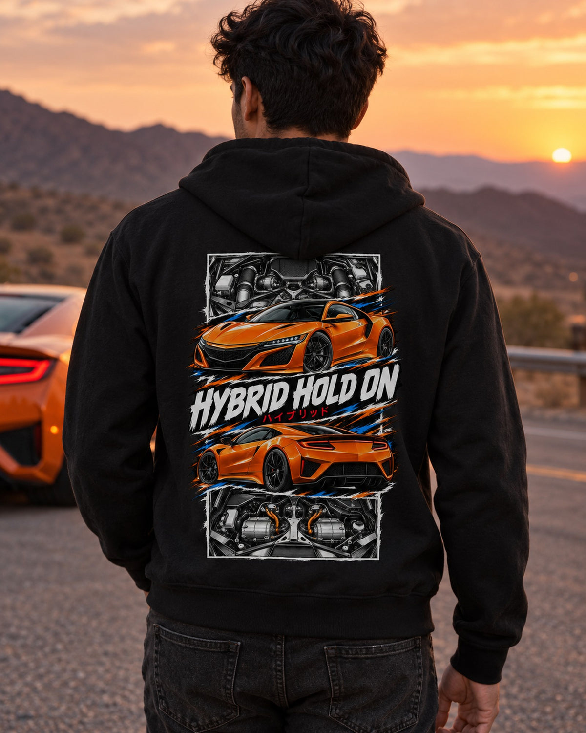 Acura NSX Nc1 Torn Poster Full-Back Graphic Tee Zip Hoodie Black worn hero