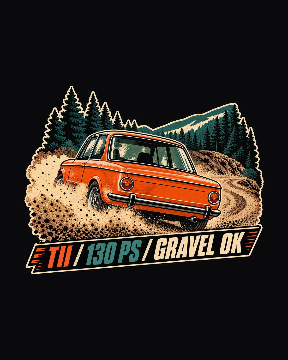 BMW 2002 tii Hillclimb Race Poster Tee, 130 PS design only