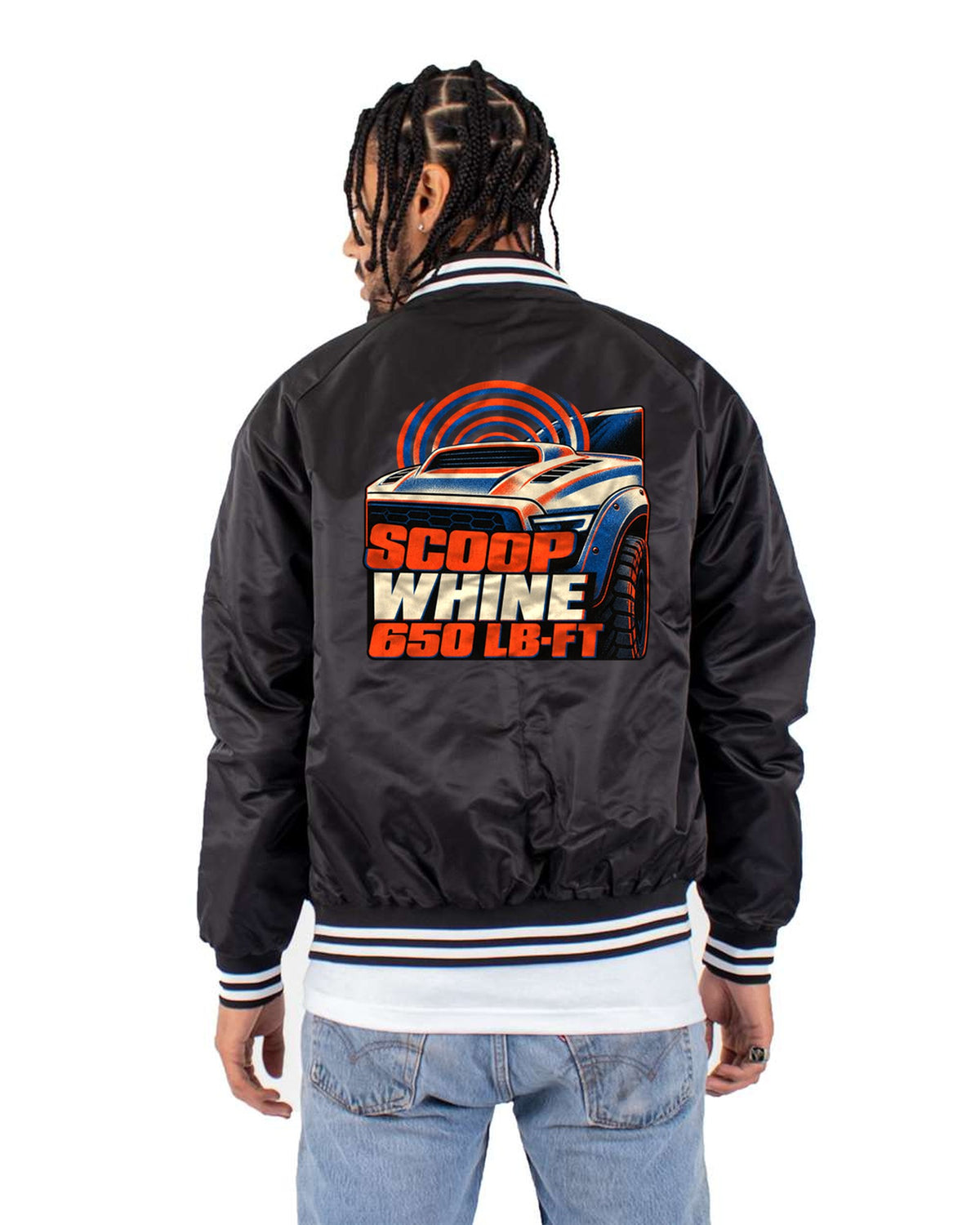 Ram 1500 TRX Scoop and Whine Riso Print Shirt, 650 lb-ft Bomber Jacket Black back