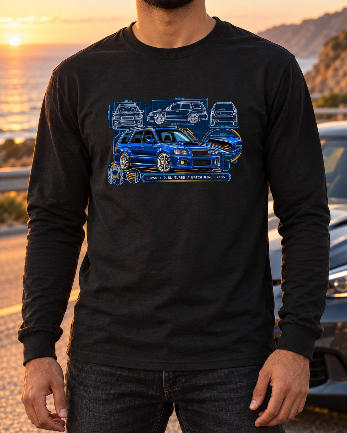 Subaru Forester SG9 EJ255 Scoop Blueprint Sleeper Tee Long Sleeve Black worn hero