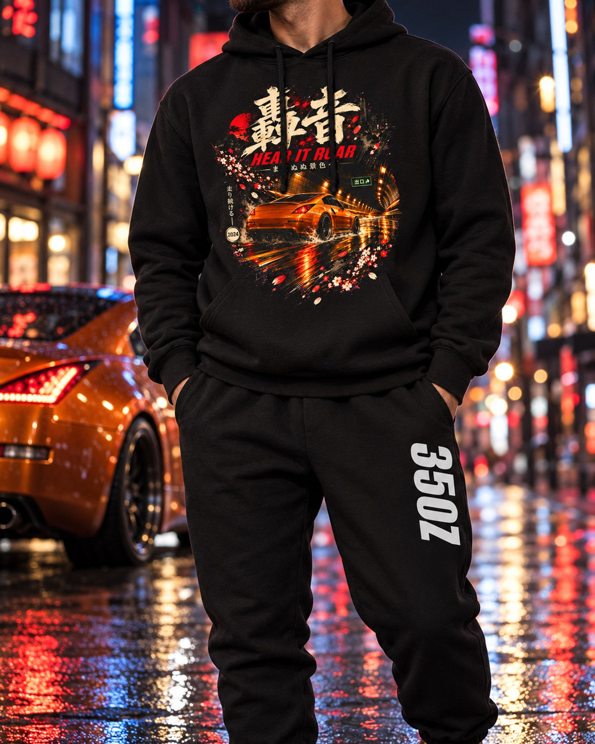 Nissan 350Z Dream Car Hoodie + Jogger Set Black worn hero