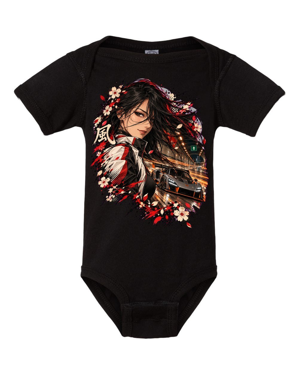 McLaren Senna Anime Girl Baby Onesie Black front