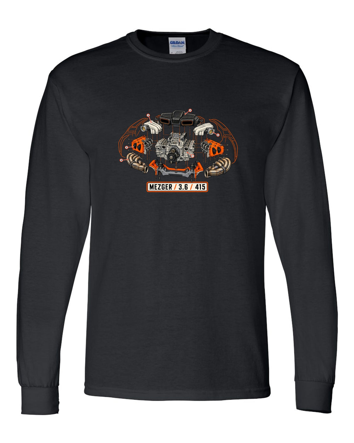 Porsche 992 Targa roll hoop sunset gradient minimalist design black long sleeve front view with the design