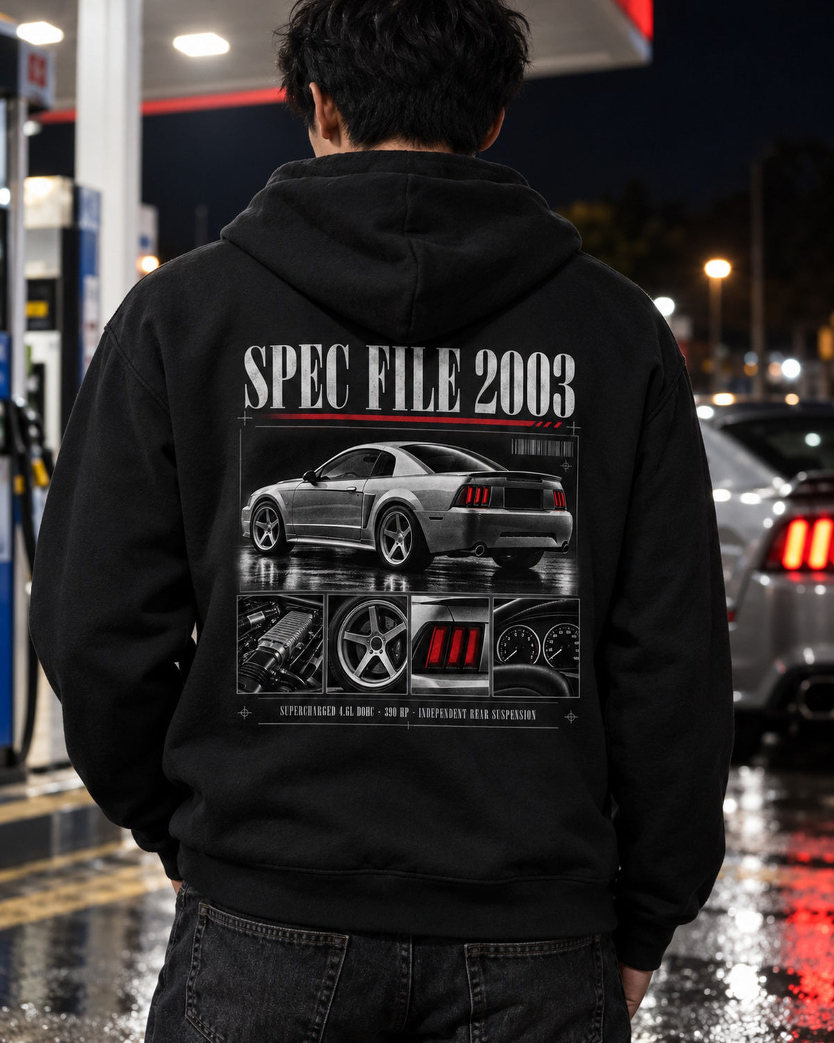 Ford Mustang SVT Cobra New Edge Spec File Shirt, 2003-04 Zip Hoodie Black worn hero