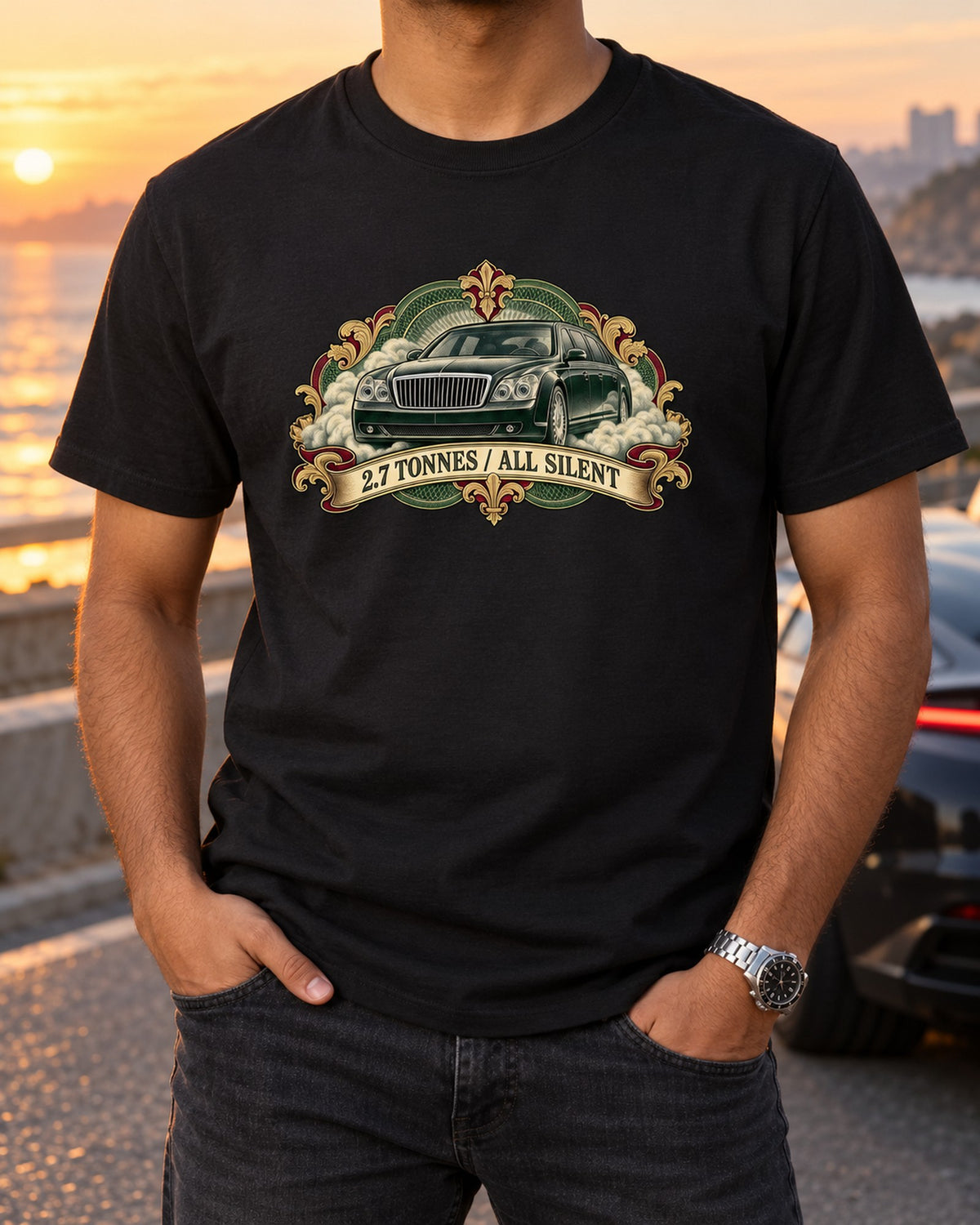 Maybach 57 W240 Banknote Etching Shirt, 2.7 Tonnes T-Shirt Black worn hero
