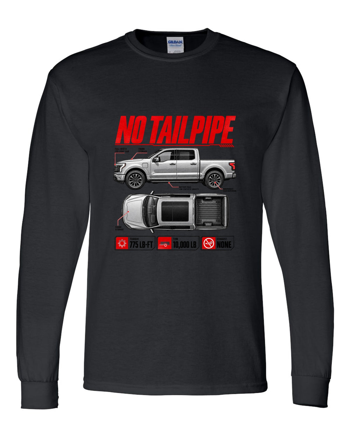 Ford F-150 Lightning 2022 top-down and profile spec sheet poster black long sleeve front view with the design