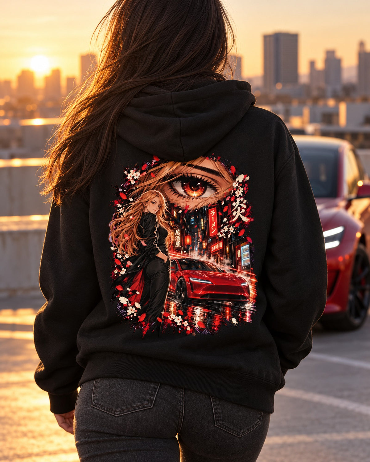 Tesla Model 3 Highland Anime Girl Shirt, Hoodie & More Pull Over Hoodie Black worn hero
