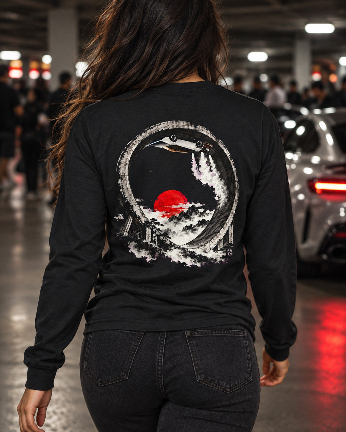 Tesla Roadster Upside Down Shirt, Hoodie & More Long Sleeve Black worn hero