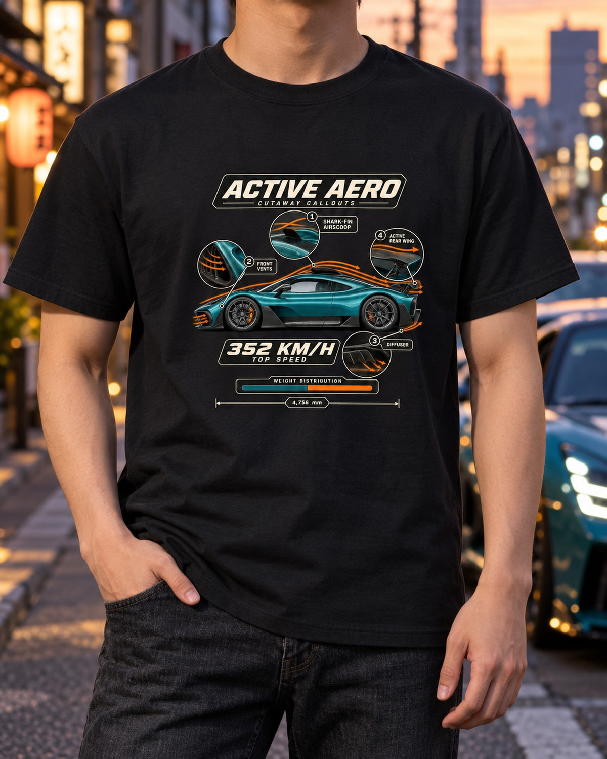 Mercedes-AMG One Aero Callout Cutaway Shirt, Active Aero Tee T-Shirt Black worn hero