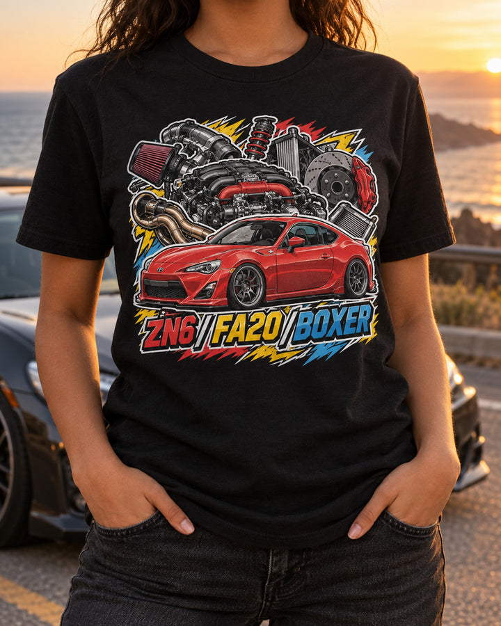 Toyota 86 ZN6 Sticker-Bomb Collage Shirt: ZN6 FA20 Boxer T-Shirt Black worn hero
