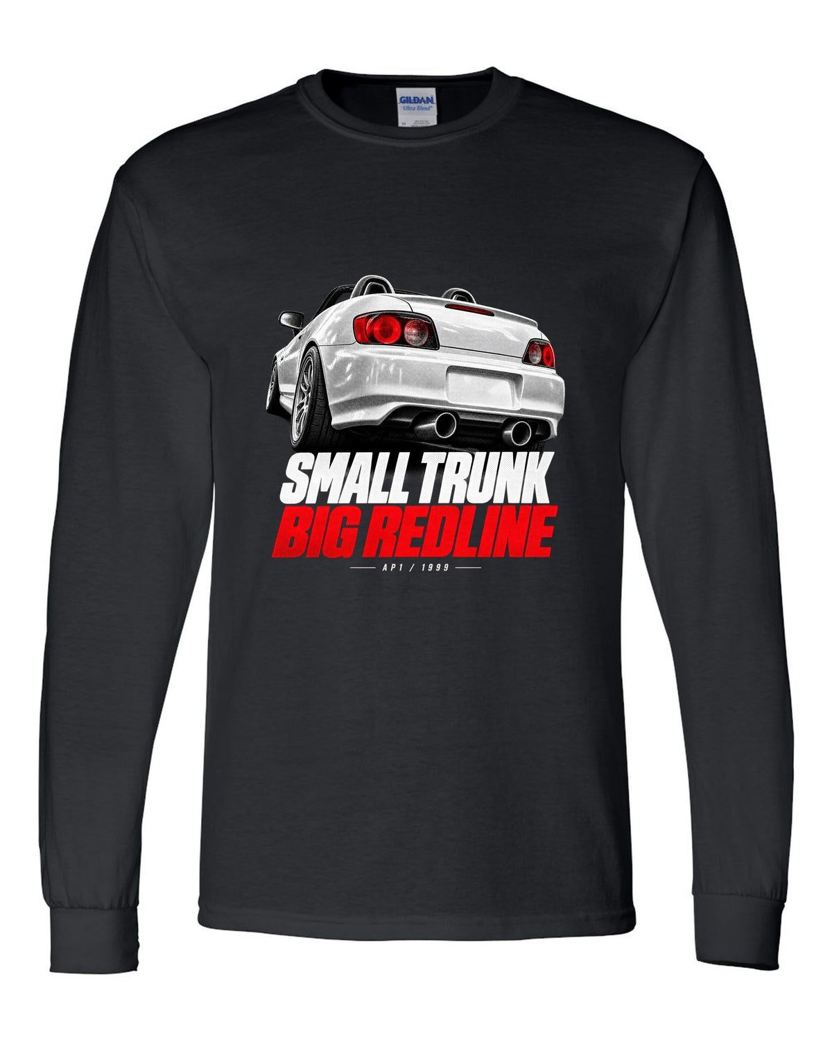Honda S2000 AP1 roadster taillight detail design with small trunk big redline text black long sleeve front view with the design