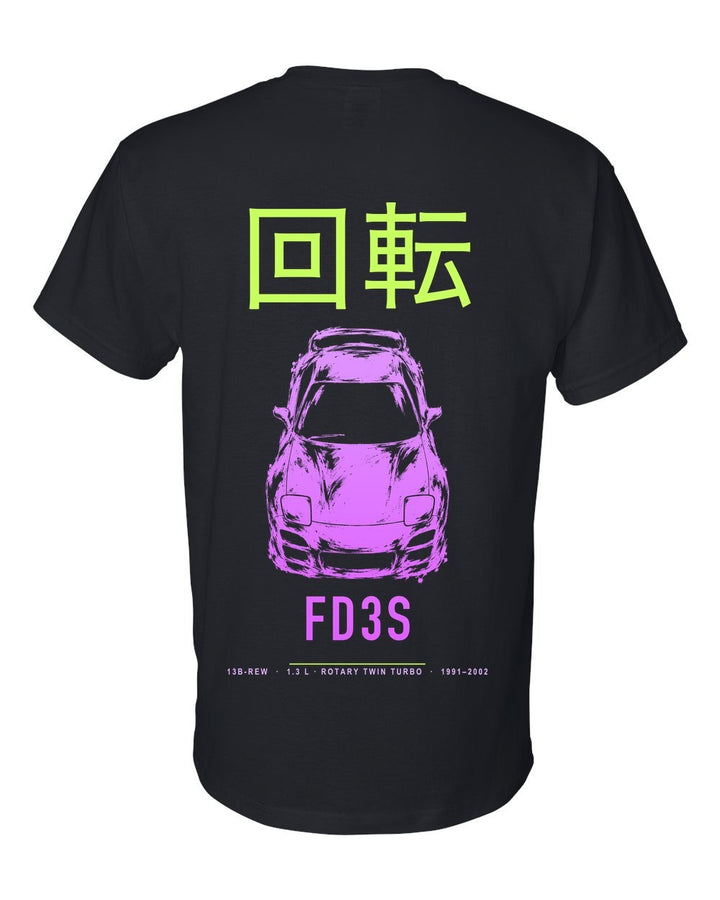 FD3S full-back artwork black t-shirt back view with the design