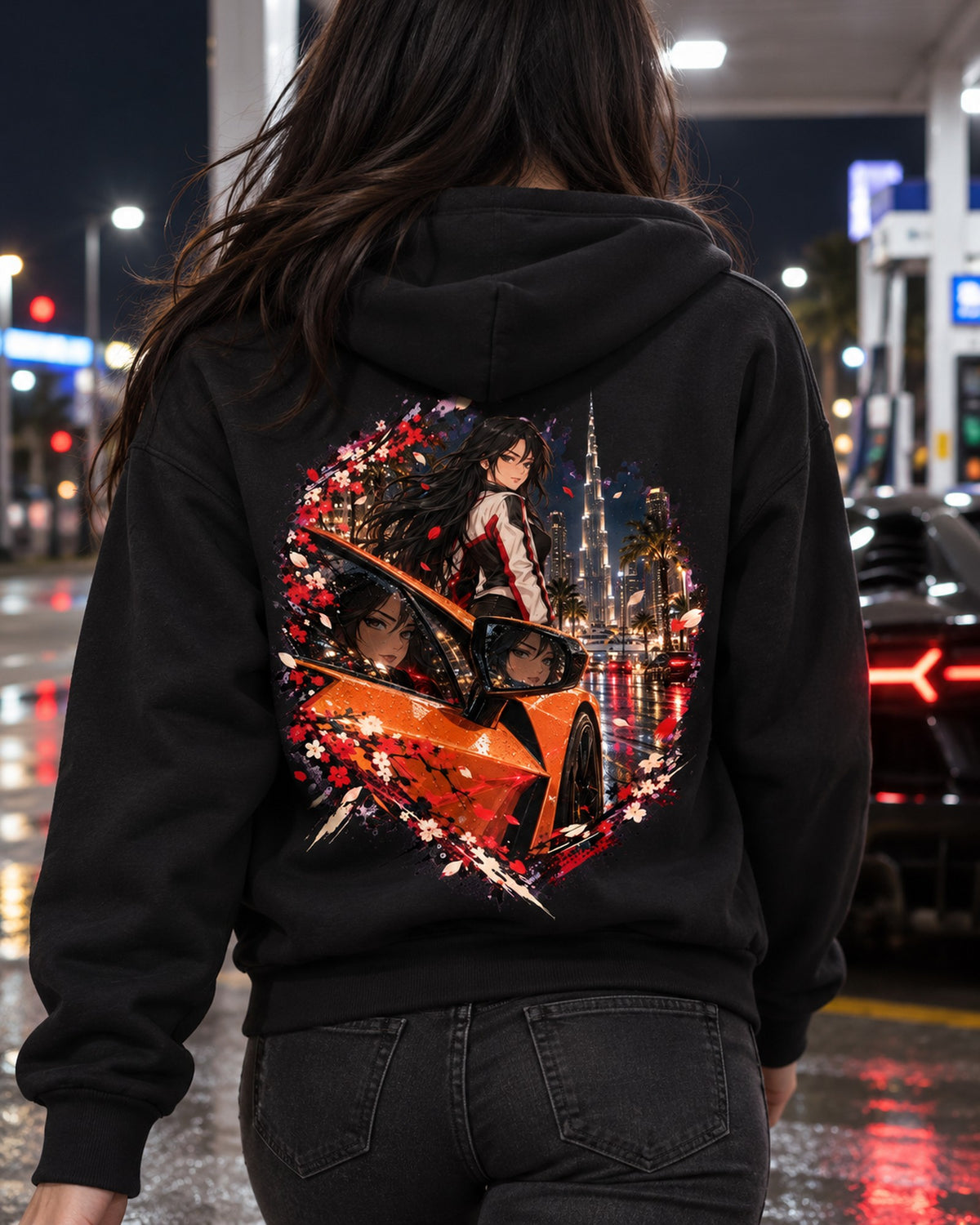 Lamborghini Revuelto Anime Girl Shirt, Hoodie & More Zip Hoodie Black worn hero