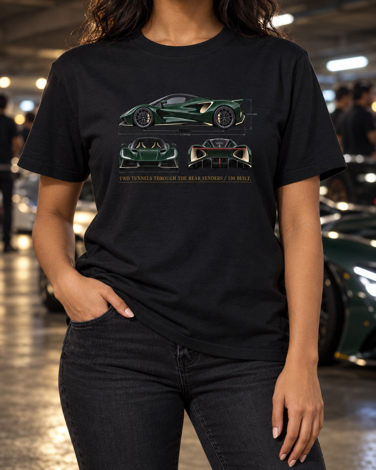 Lotus Evija Three-View Spec Sheet Shirt, 130 Built T-Shirt Black worn hero