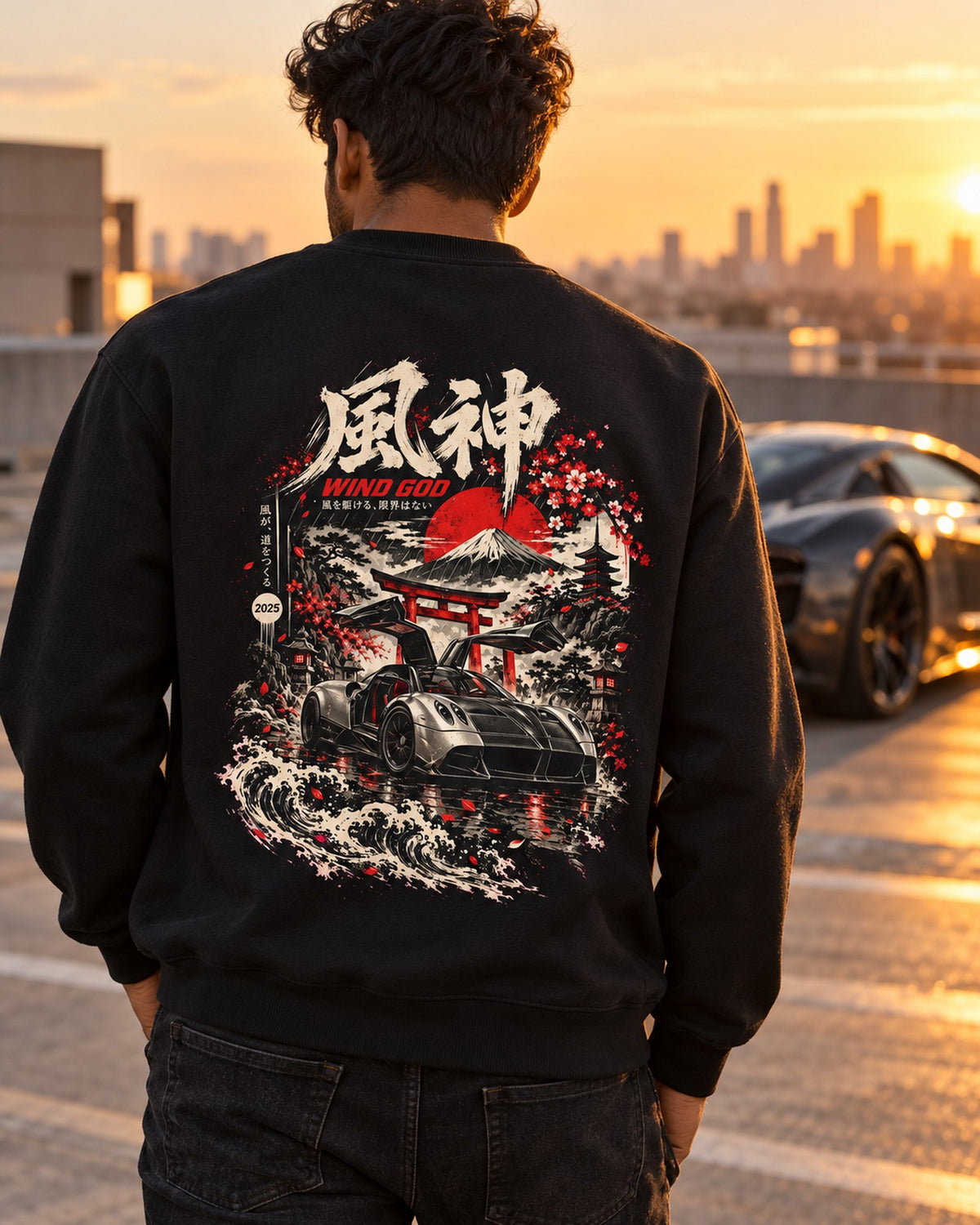 Pagani Huayra Wind God Shirt, Hoodie & More Crewneck Black worn hero