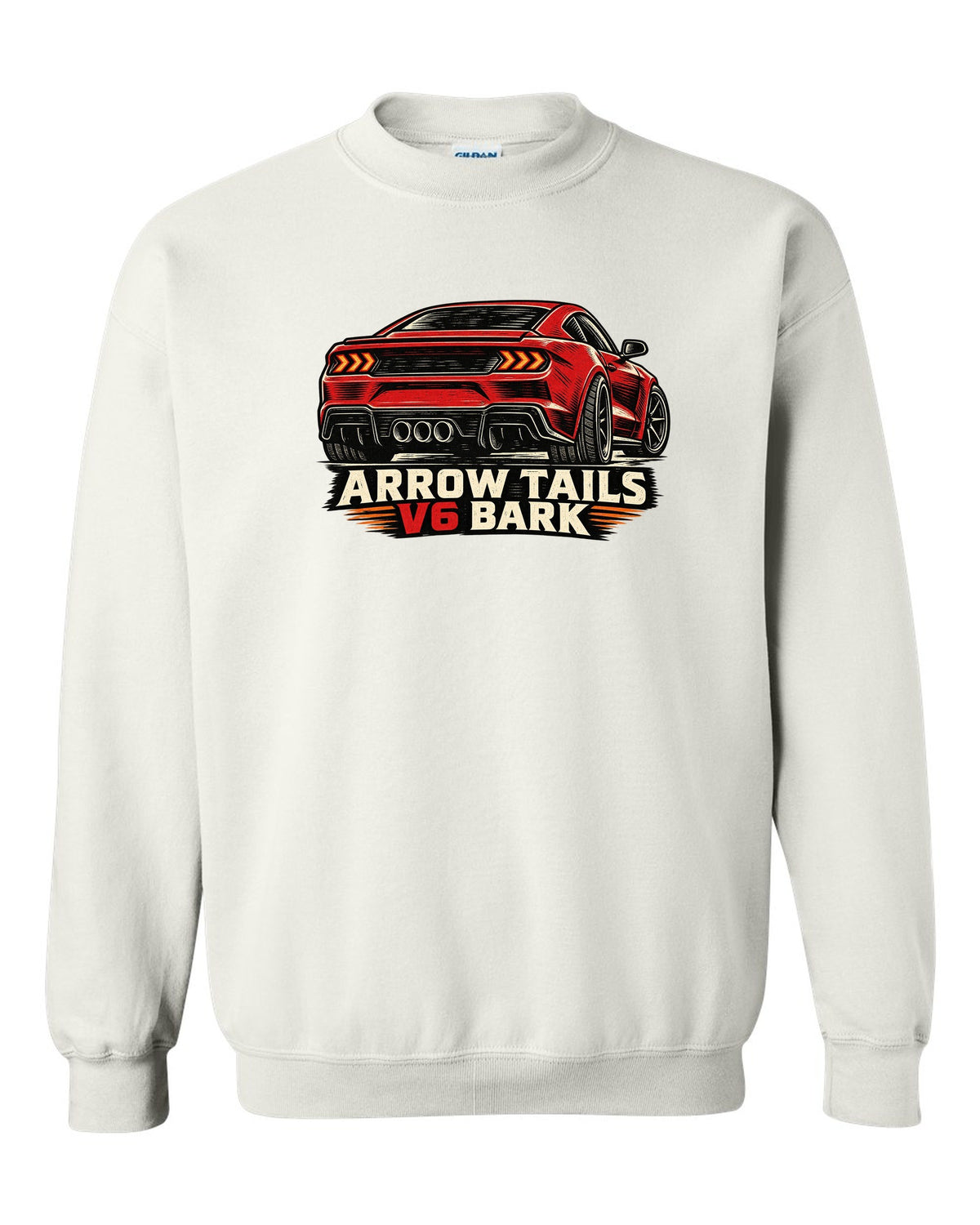 Linocut woodcut print of a Hyundai Genesis Coupe BK2 rear with arrow tails V6 bark text white crewneck front view with the design
