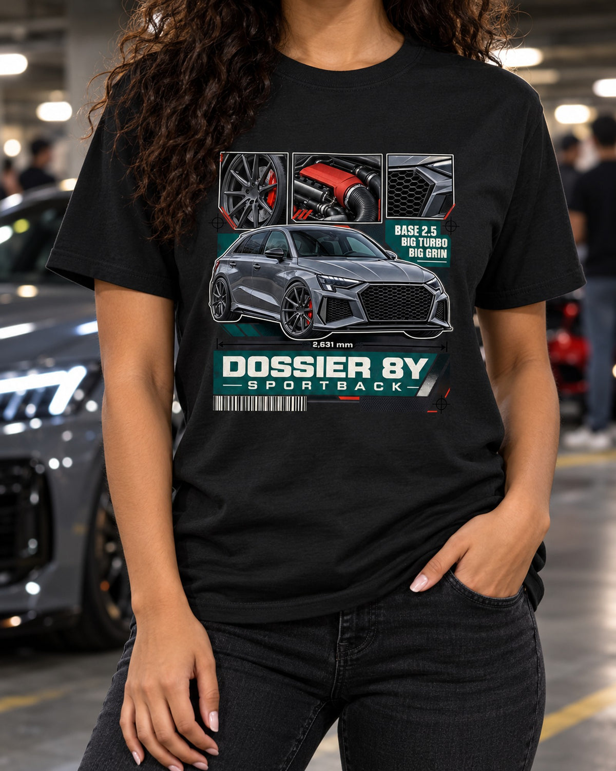 Audi RS3 8Y Sportback Pre-Facelift Dossier Panels Shirt T-Shirt Black worn hero