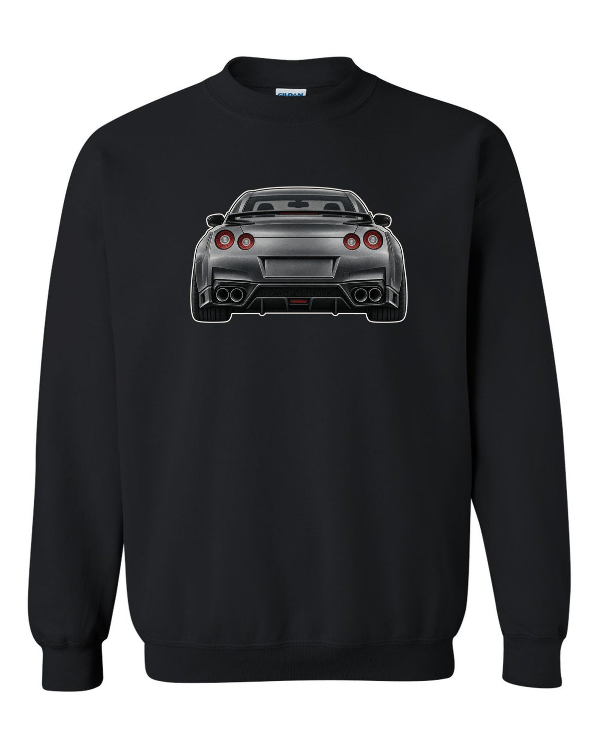 2023 Nissan Z Sport three-view drawing with spec table in warm grey black crewneck front view with the design
