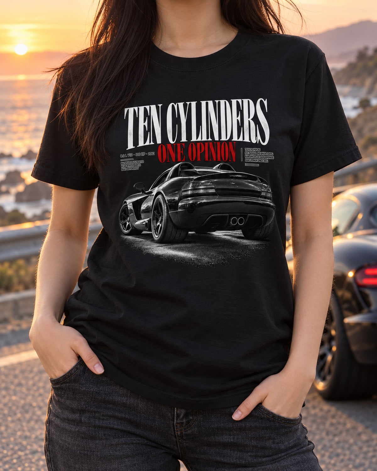 2003 Dodge Viper SRT-10 ZB I Ten Cylinders Editorial Tee T-Shirt Black worn hero