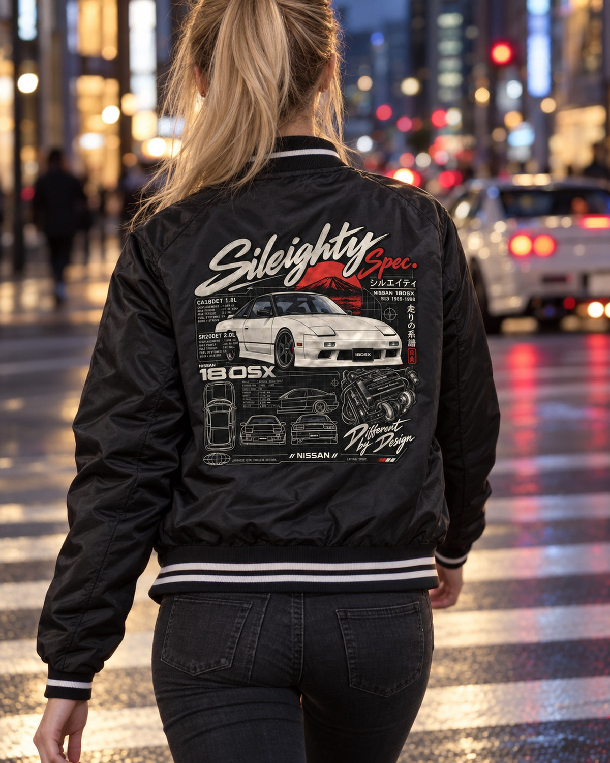Nissan 180SX Sileighty CA18DET SR20DET Spec Plate Shirt Bomber Jacket Black worn hero