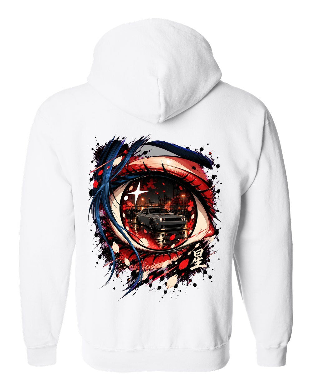 Dodge Challenger Hellcat Anime Girl Zip Hoodie White back