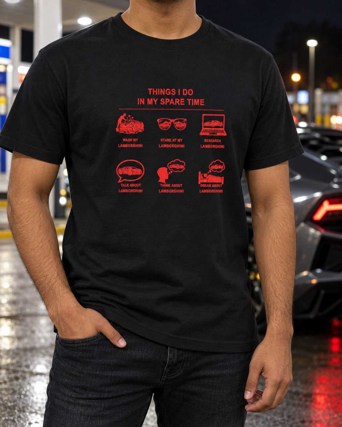 Lamborghini Things I Do Shirt, Hoodie & More T-Shirt Black worn hero
