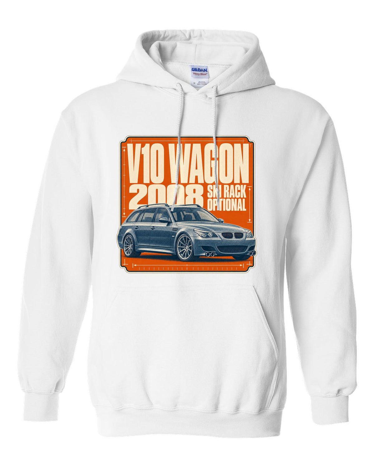 BMW M5 E61 Touring wagon halftone print white pull over hoodie front view with the design