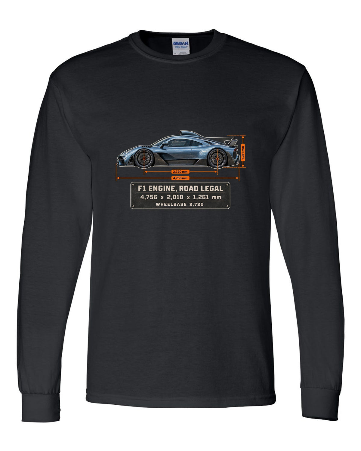 Mercedes-AMG One Dimension Blueprint black long sleeve front view with the design