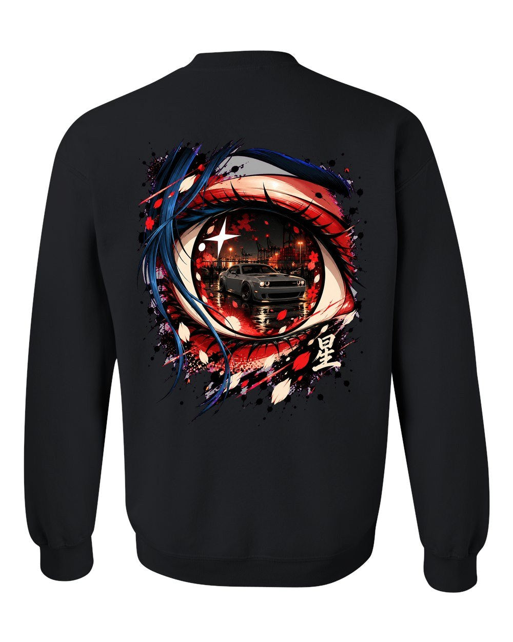 Dodge Challenger Hellcat Anime Girl Crewneck Black back