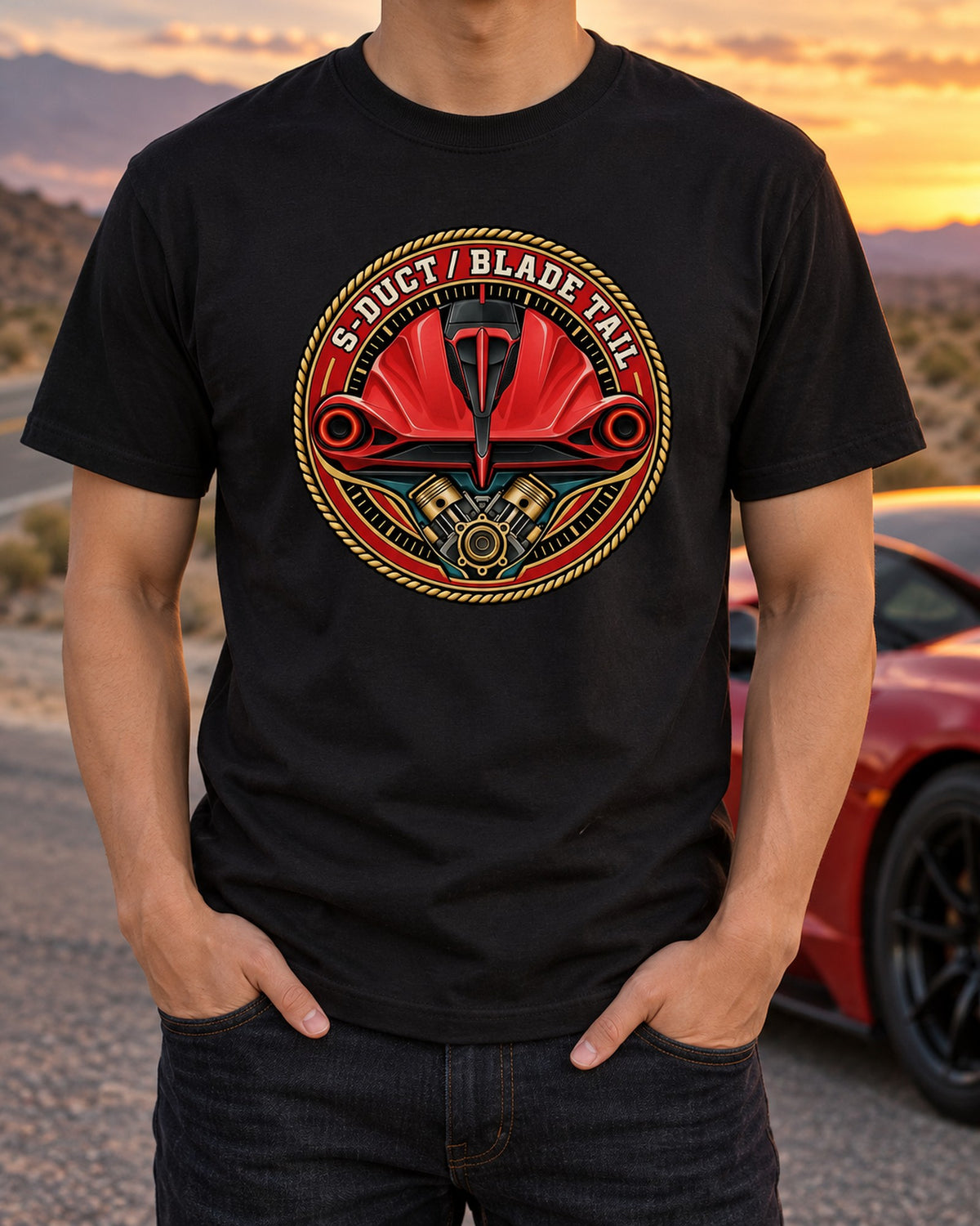 Ferrari F8 Tributo S-Duct Blade Tail Crest Shirt, Car Guy Gift T-Shirt Black worn hero