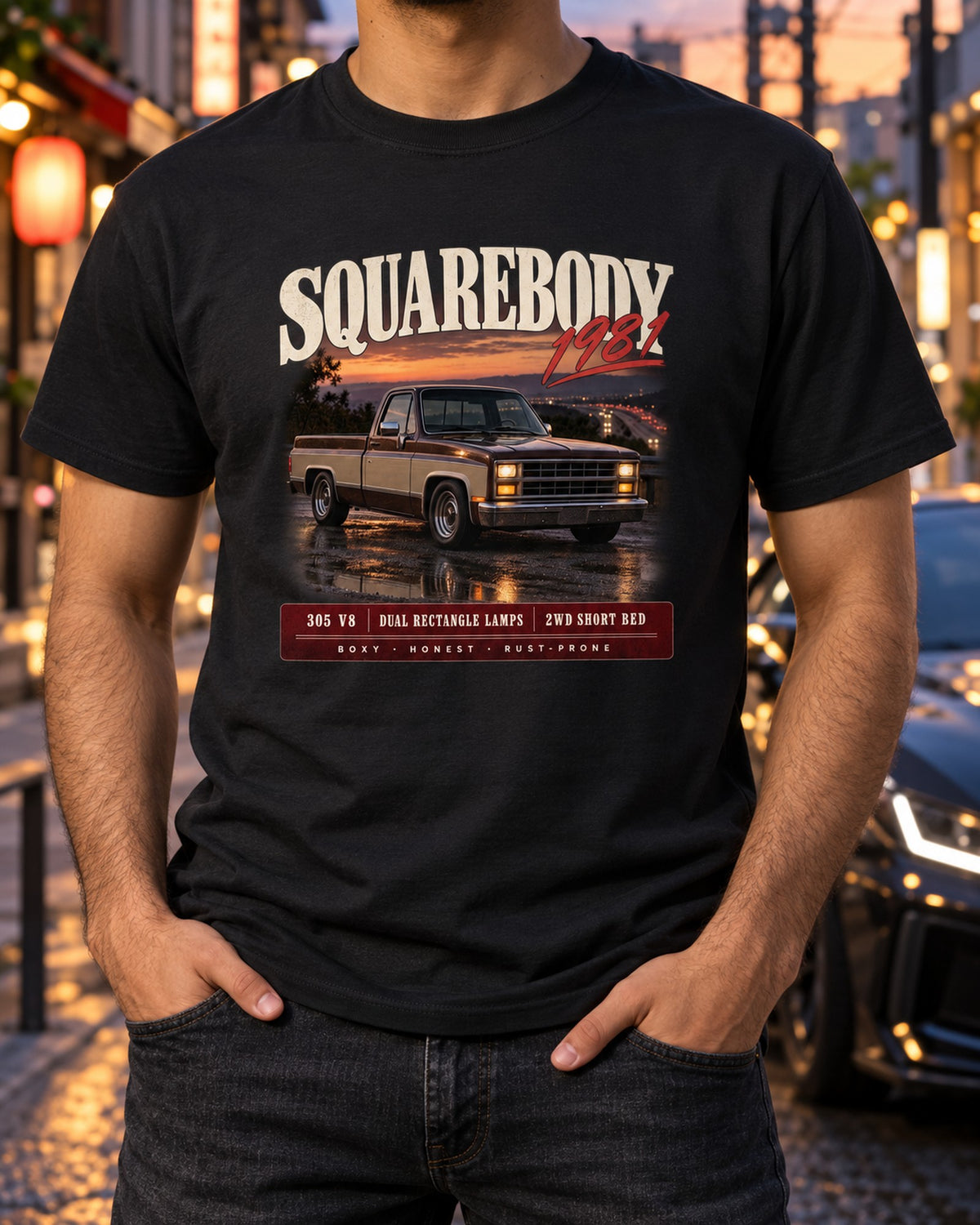 1981 Squarebody C10 Silverado Archive Panel Tee T-Shirt Black worn hero