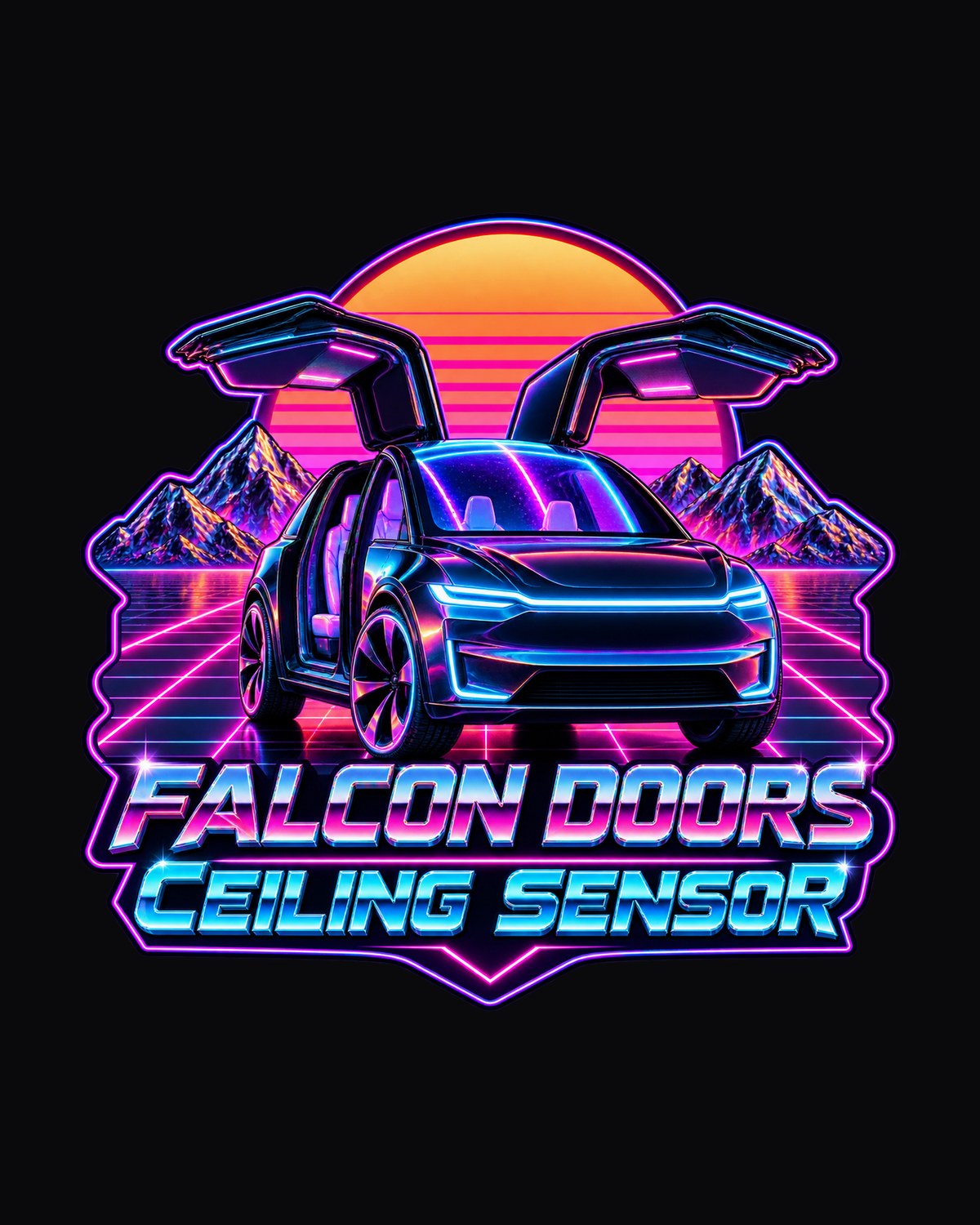 Falcon Doors Synthwave Outrun Tee, Tesla Model X 2022 design only