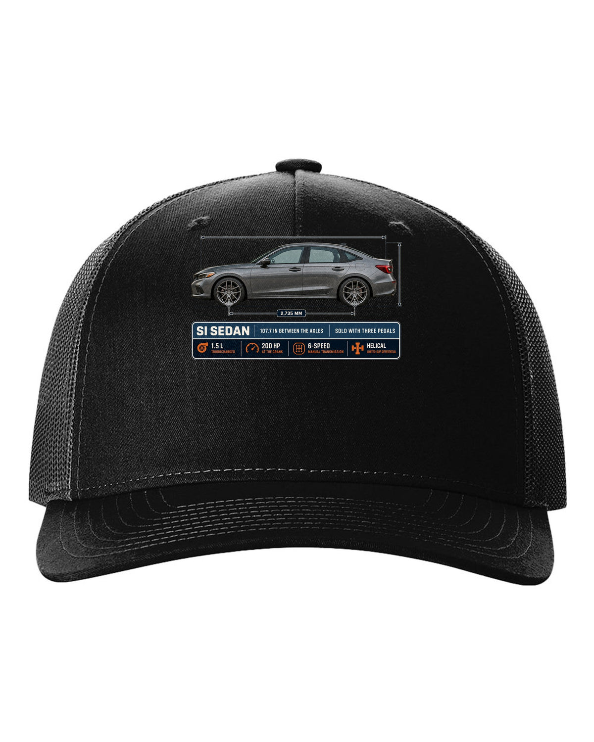 Civic Si FE1 Sedan Dimension Blueprint black hat front view with the design