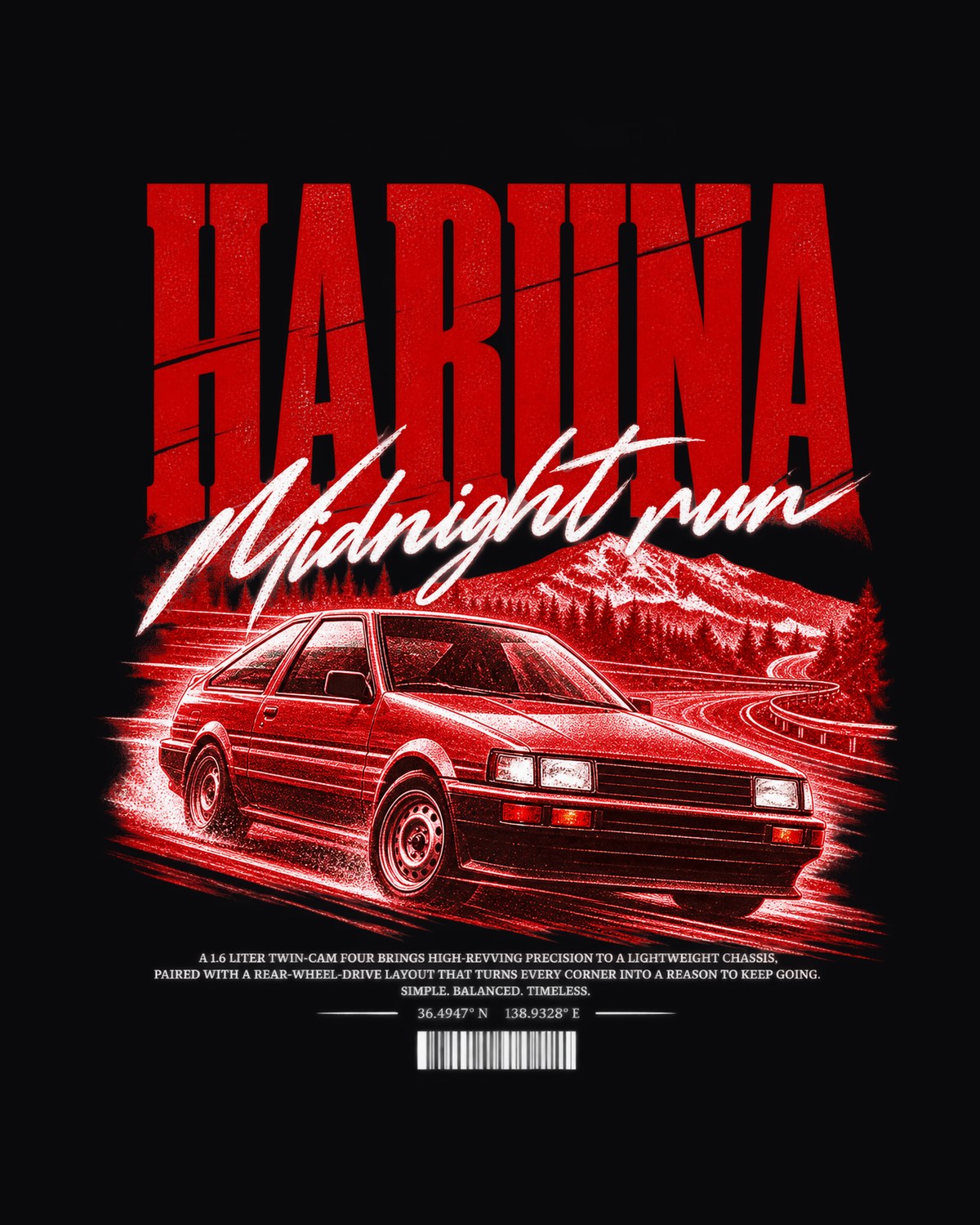 Toyota Corolla Levin AE86 Haruna Midnight Run Poster Tee design only