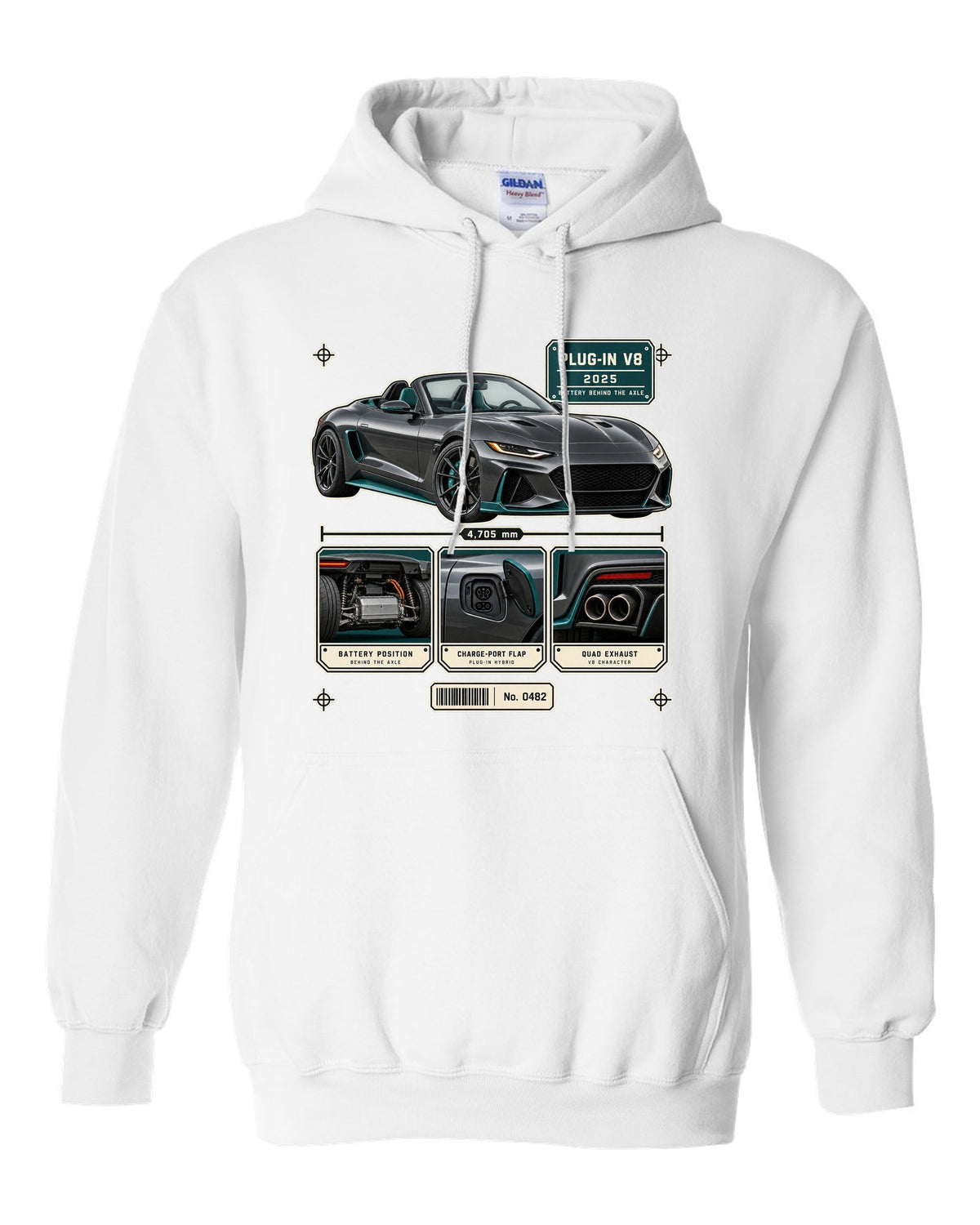 Mercedes-AMG SL63 S E Performance R232 dossier panel print in graphite and teal white pull over hoodie front view with the design