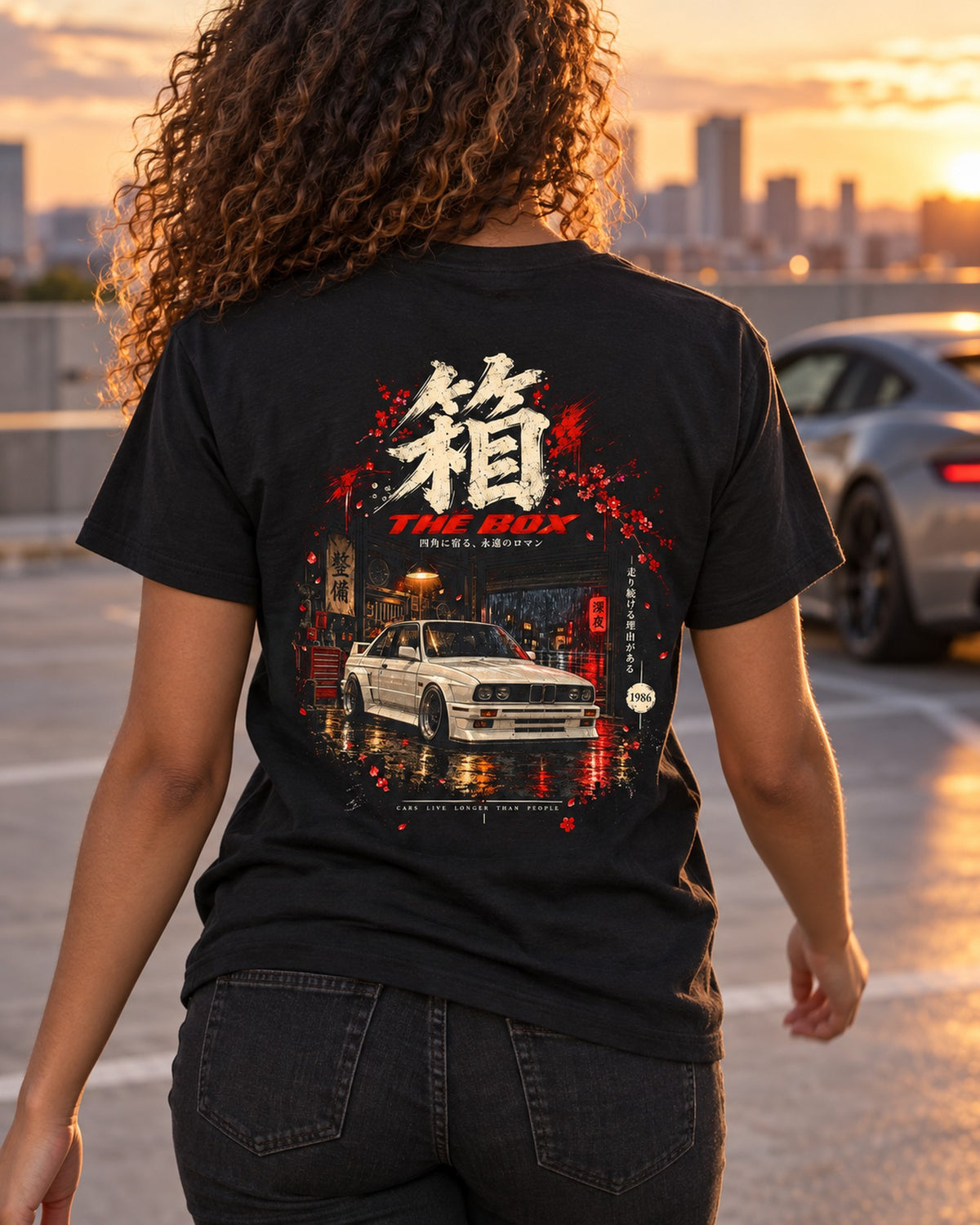 BMW M3 E30 The Box Shirt, Hoodie & More T-Shirt Black worn hero