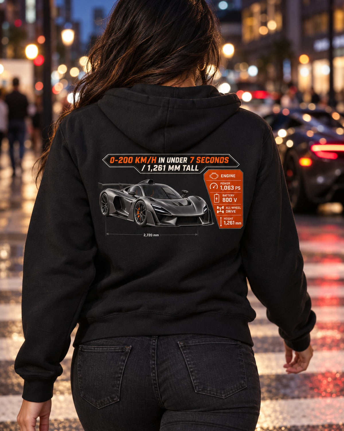 Mercedes-AMG One Spec Poster Shirt, 0-200 km/h Under 7 Seconds Zip Hoodie Black worn hero