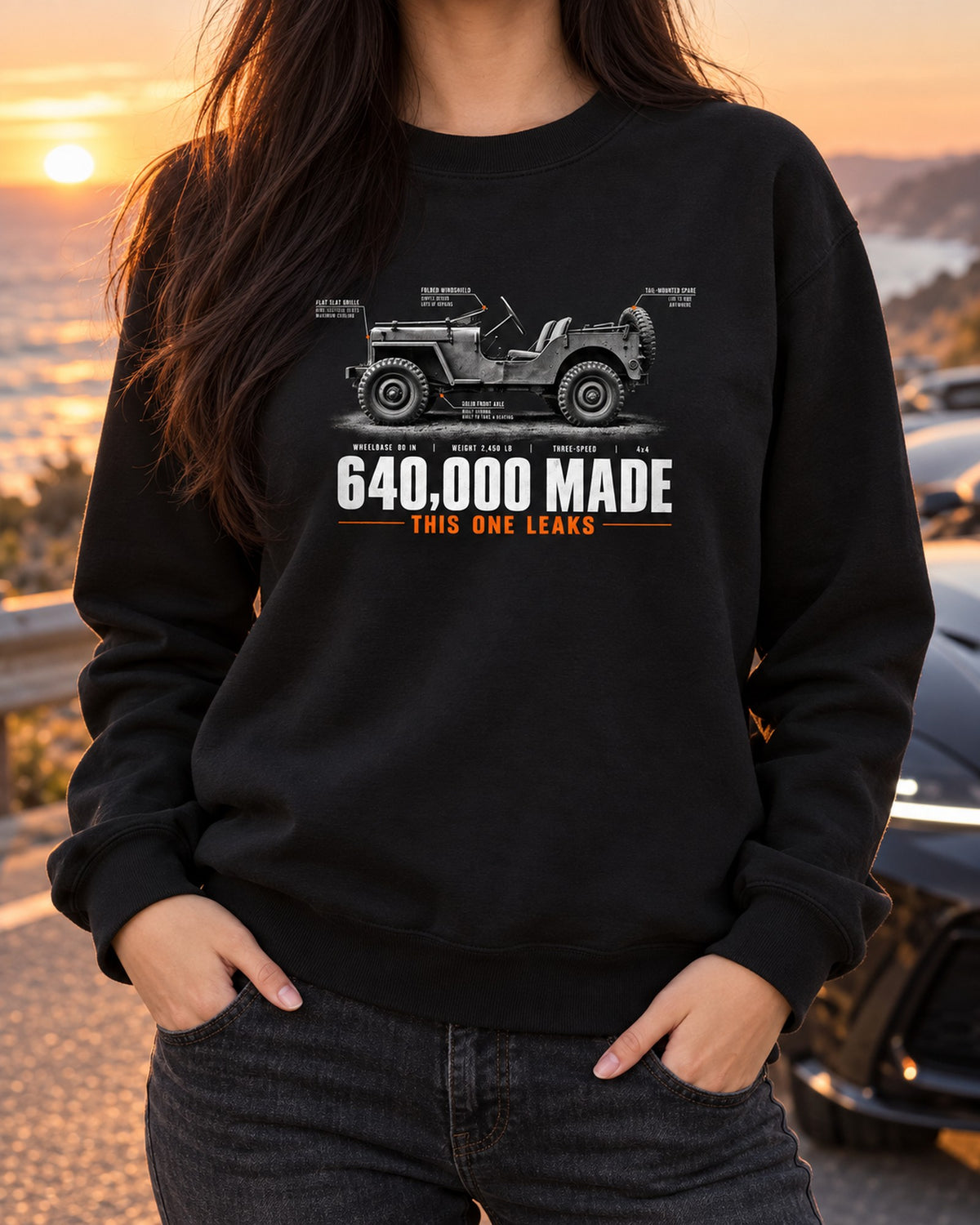 Willys MB Ford GPW 640,000 Made Spec Poster Tee Crewneck Black worn hero