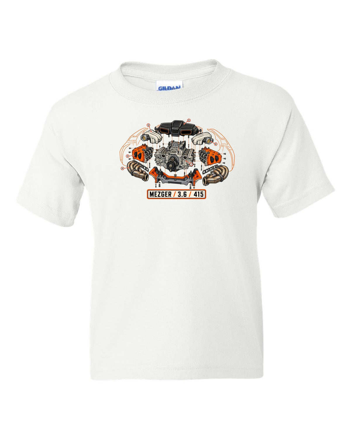Porsche 992 Targa roll hoop sunset gradient minimalist design white kids tee front view with the design