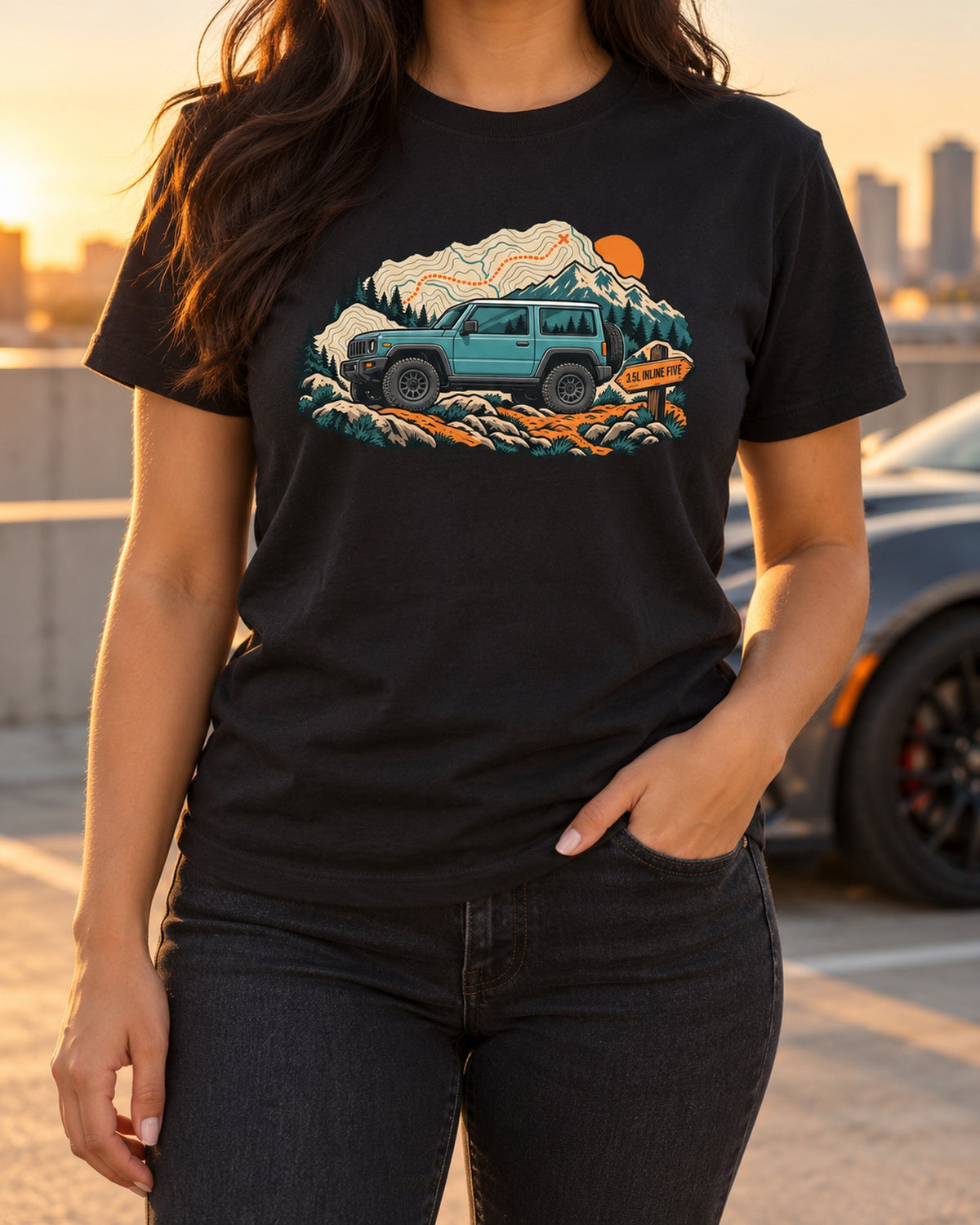 Hummer H3 2006-10 Trail Contour Map Shirt, 3.5L Inline Five Tee T-Shirt Black worn hero