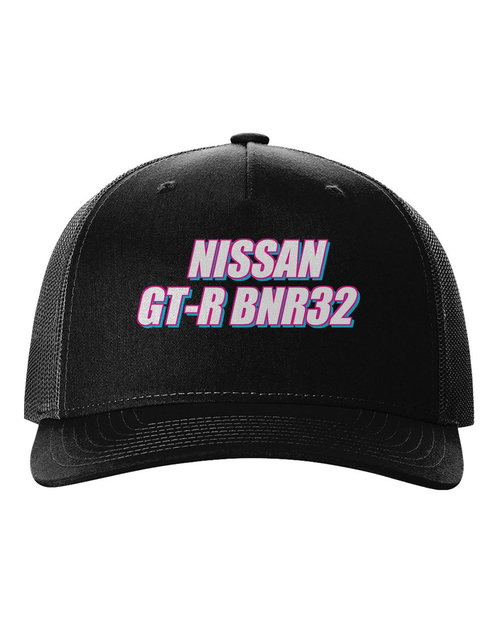 black hat front view with car name