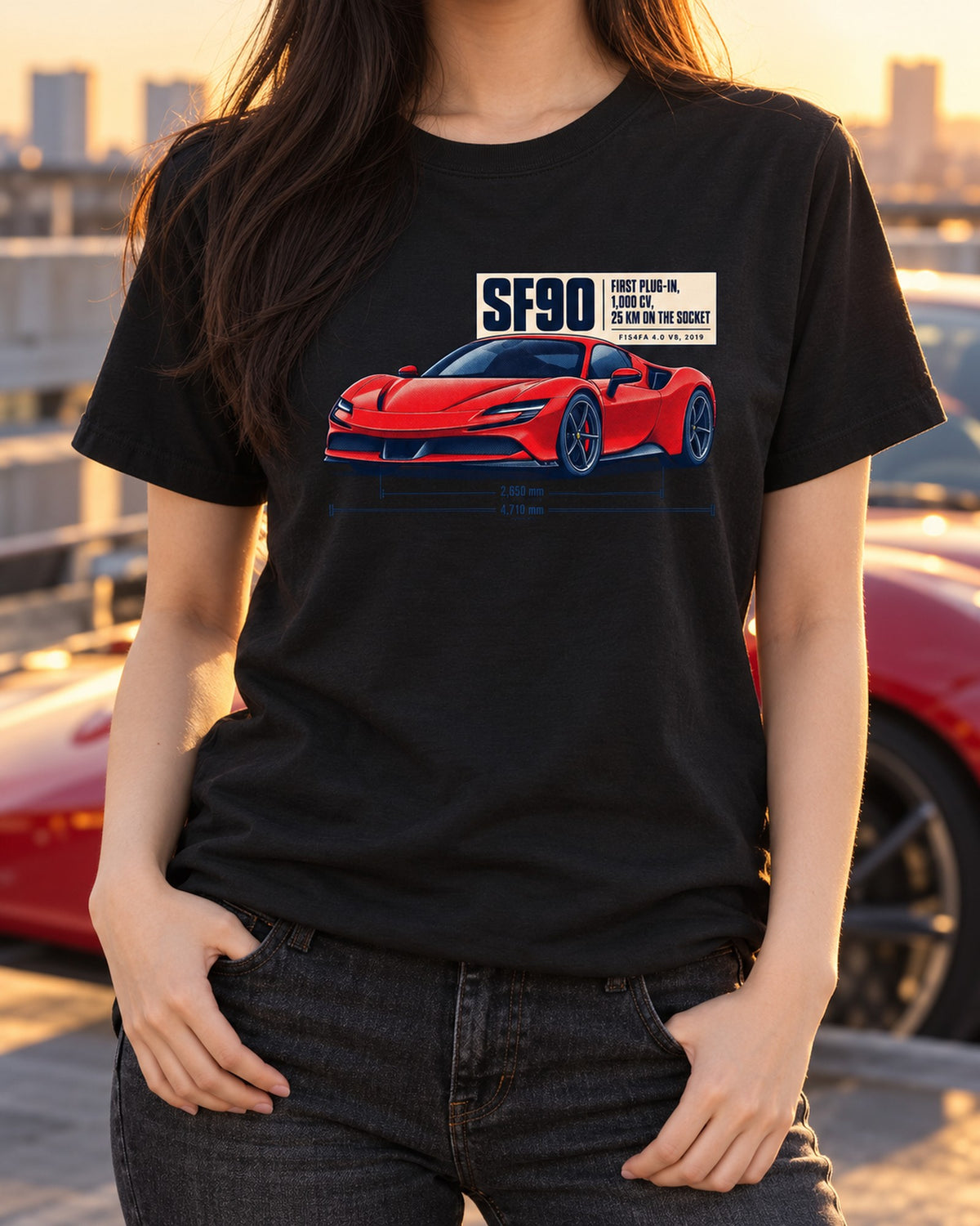 SF90 Stradale Halftone Statement Shirt, Ferrari Car Tee T-Shirt Black worn hero