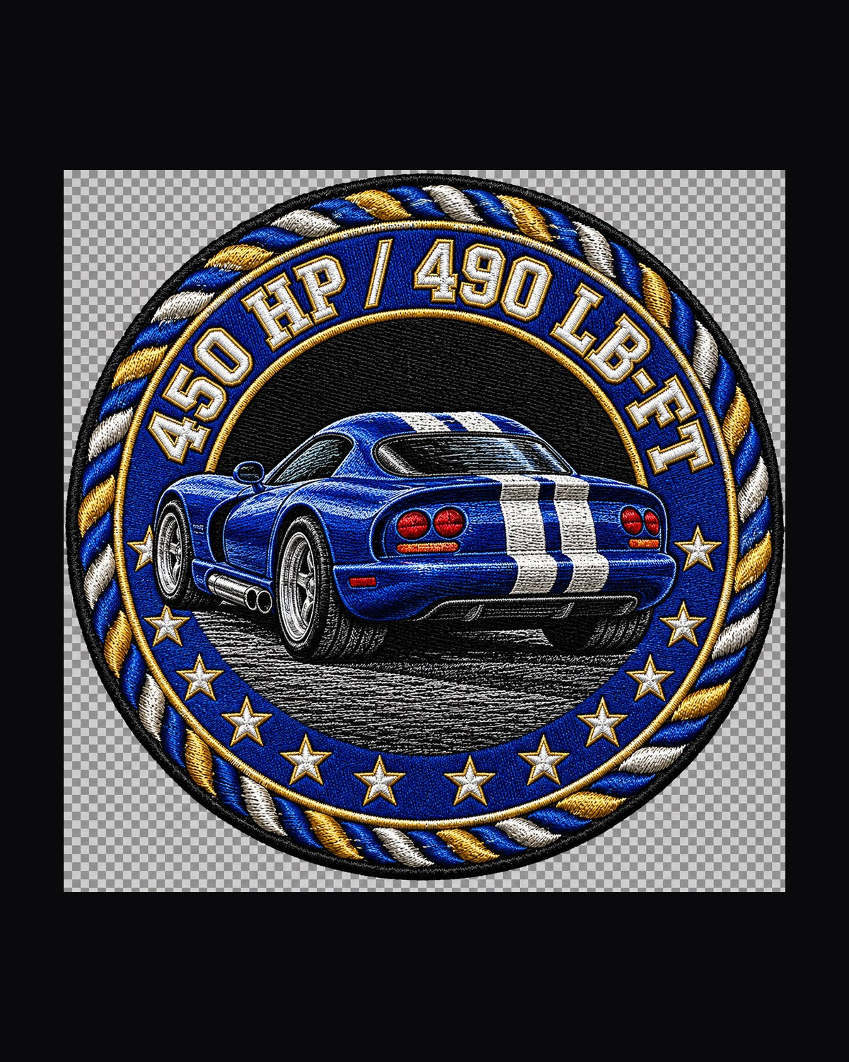 1996 Dodge Viper GTS SR II Blue Varsity Crest Tee, 450 HP design only