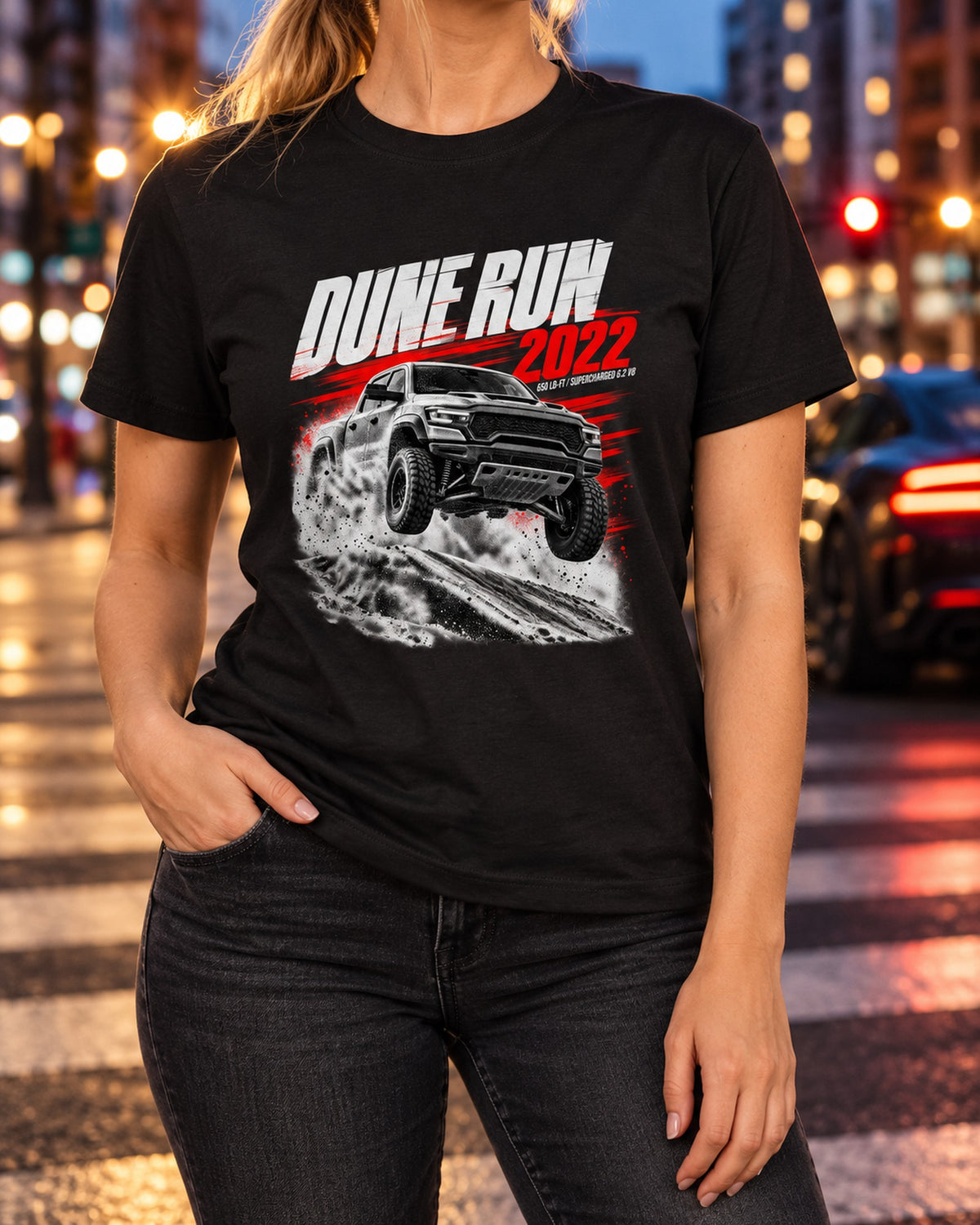 Ram 1500 TRX 2022 Dune Run Race Poster Tee, 650 Lb-Ft T-Shirt Black worn hero