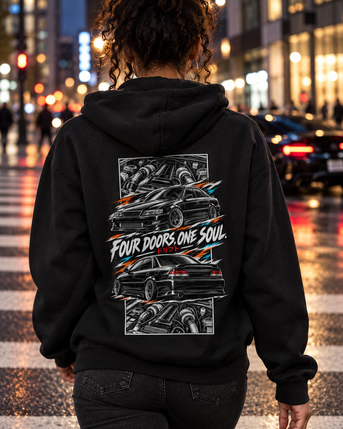 Toyota Chaser Jzx100 Torn Poster Full-Back Graphic Tee Pull Over Hoodie Black worn hero