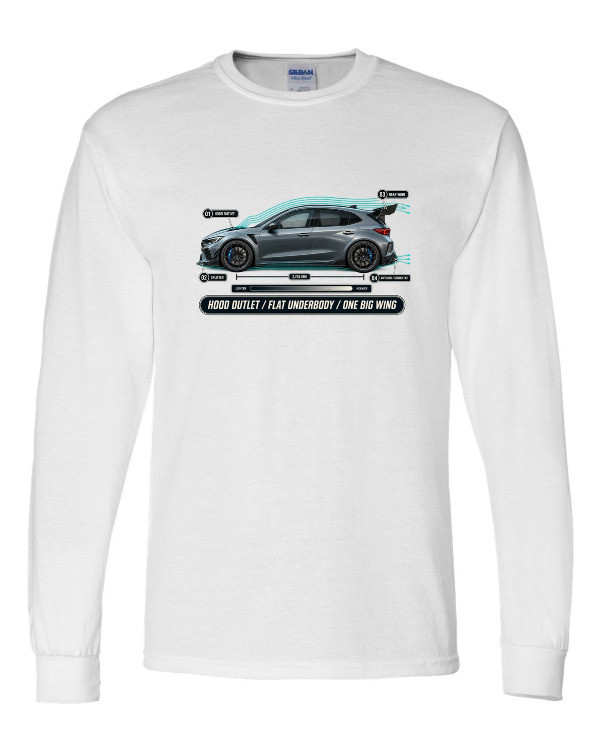 Honda Civic Type R FL5 Airflow Callouts white long sleeve front view with the design