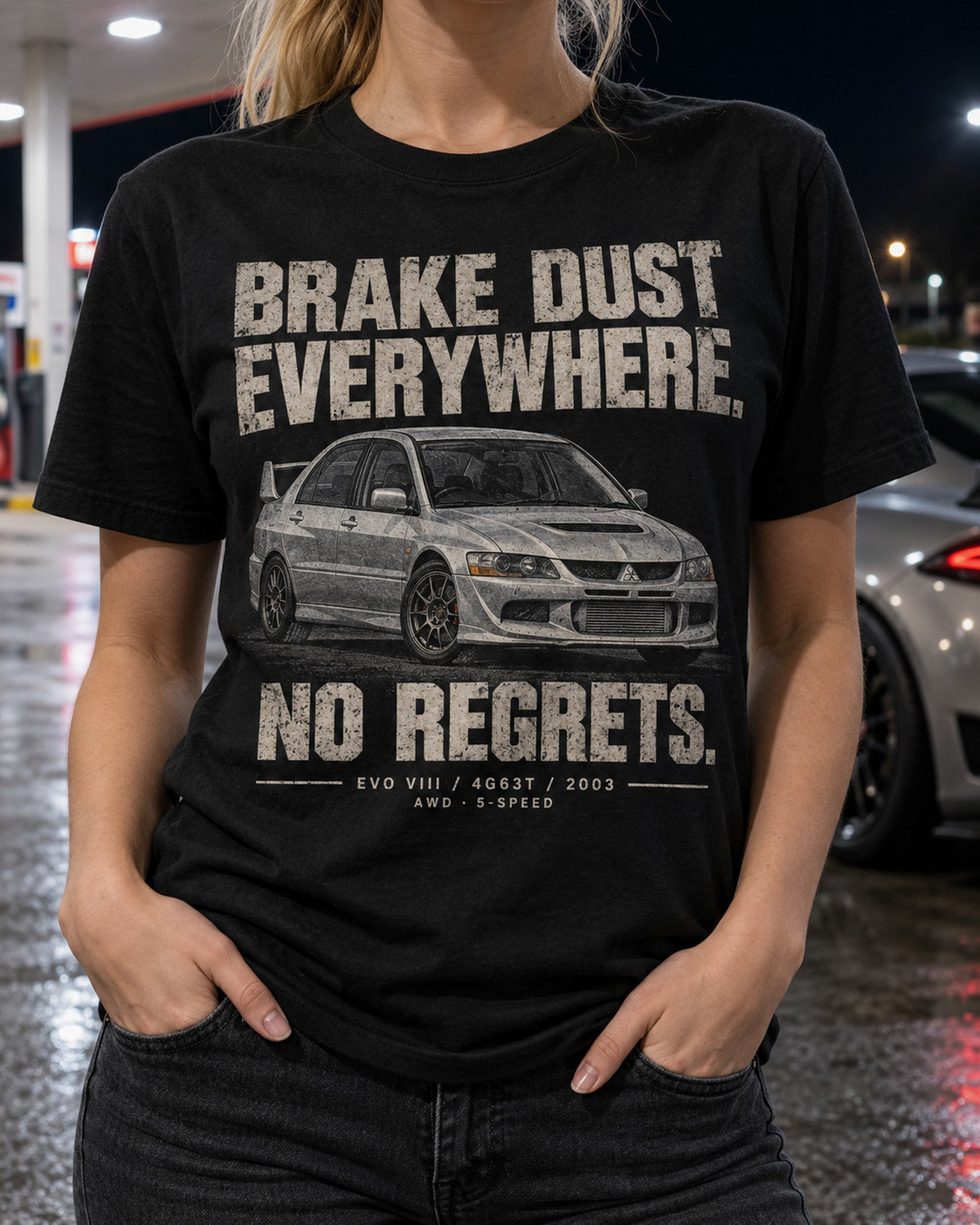 Mitsubishi Lancer Evo VIII CT9A Brake Dust Halftone Shirt T-Shirt Black worn hero