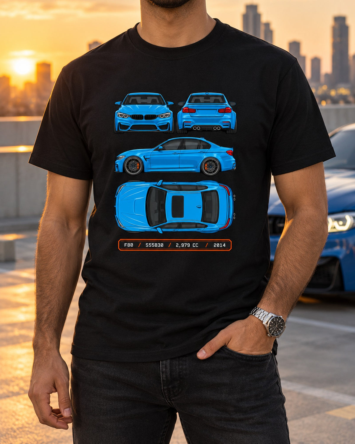 BMW F80 M3 Spec Plate Shirt, S55 Engine Car Guy Gift T-Shirt Black worn hero