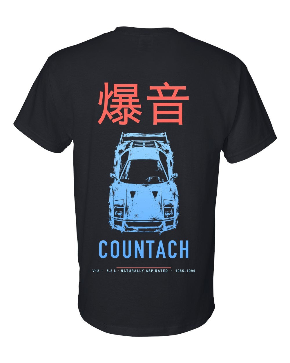 COUNTACH full-back artwork black t-shirt back view with the design