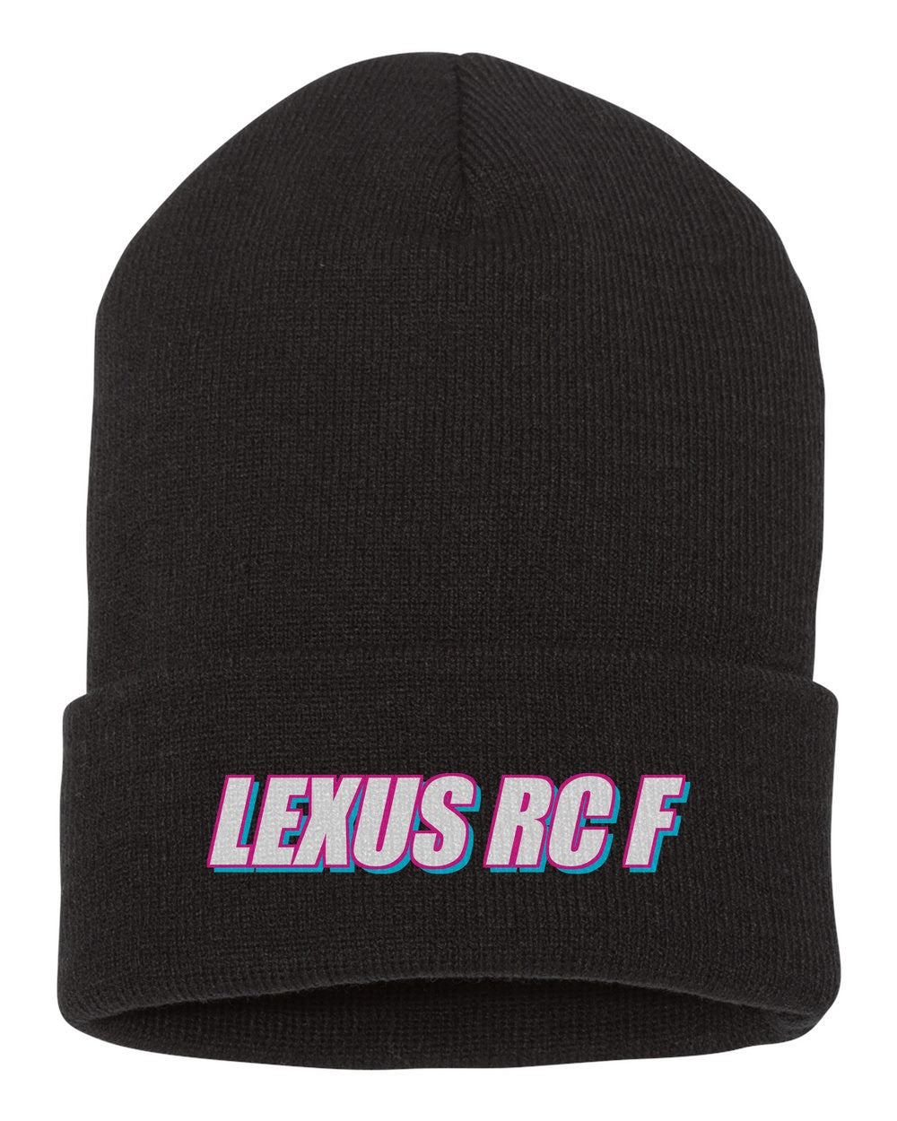 Lexus Rc F black beanie front view with car name